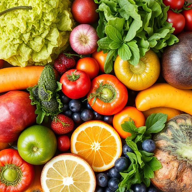 A vibrant assortment of fresh fruits and vegetables for juicing